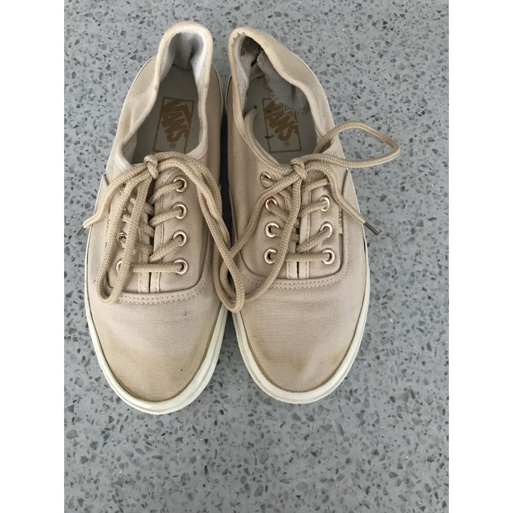 Vans Authentic Neutral Cream Low Top Lace Up Canvas Sneakers Shoes Womens 7.5